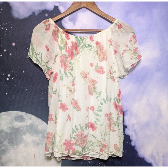 Luisa Ricci Silk Floral Peasant Blouse Size Small Boho Cottagecore Romance - Picture 5 of 7